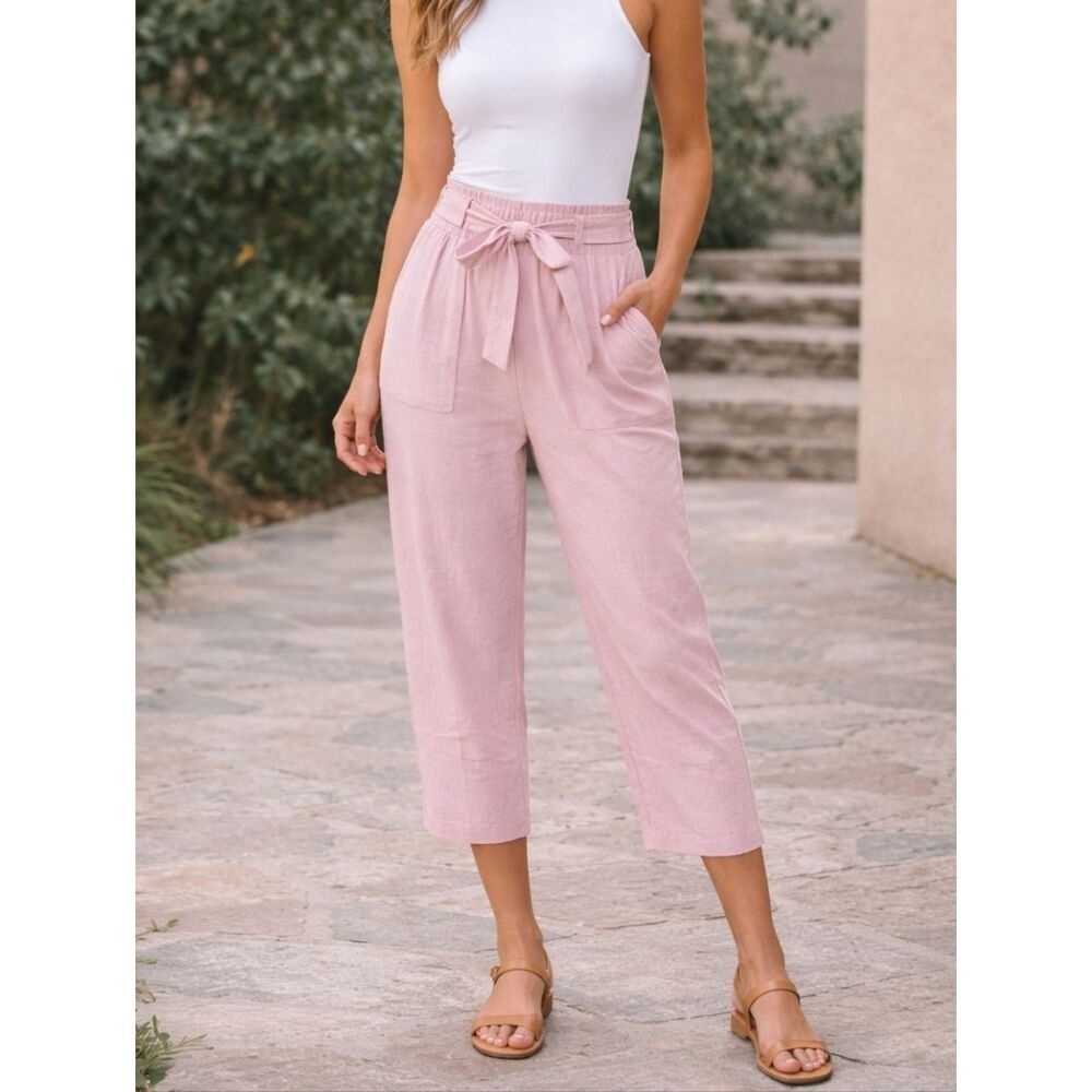 Joe B Pink Tie-Waist Cropped Pants Size L